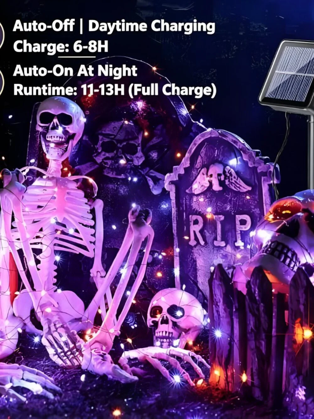 Solar Halloween Lights Outdoor, 2 Pack Total 240 LED Orange Purple